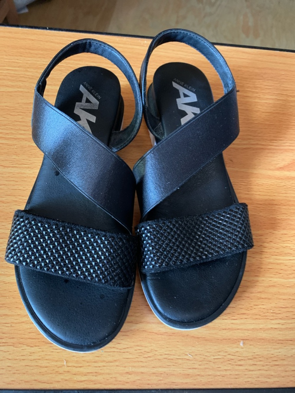 Anne Klein Sport Black Crisscross Strap Sandals